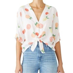Rails Thea Citrus Silk Tie Front Blouse | Small | 100% Silk 🍊🍋